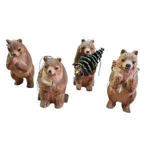 Vtg Carved Wood Bear Ornament Figurines Camping Cabin Family Rustic Woodsy RARE